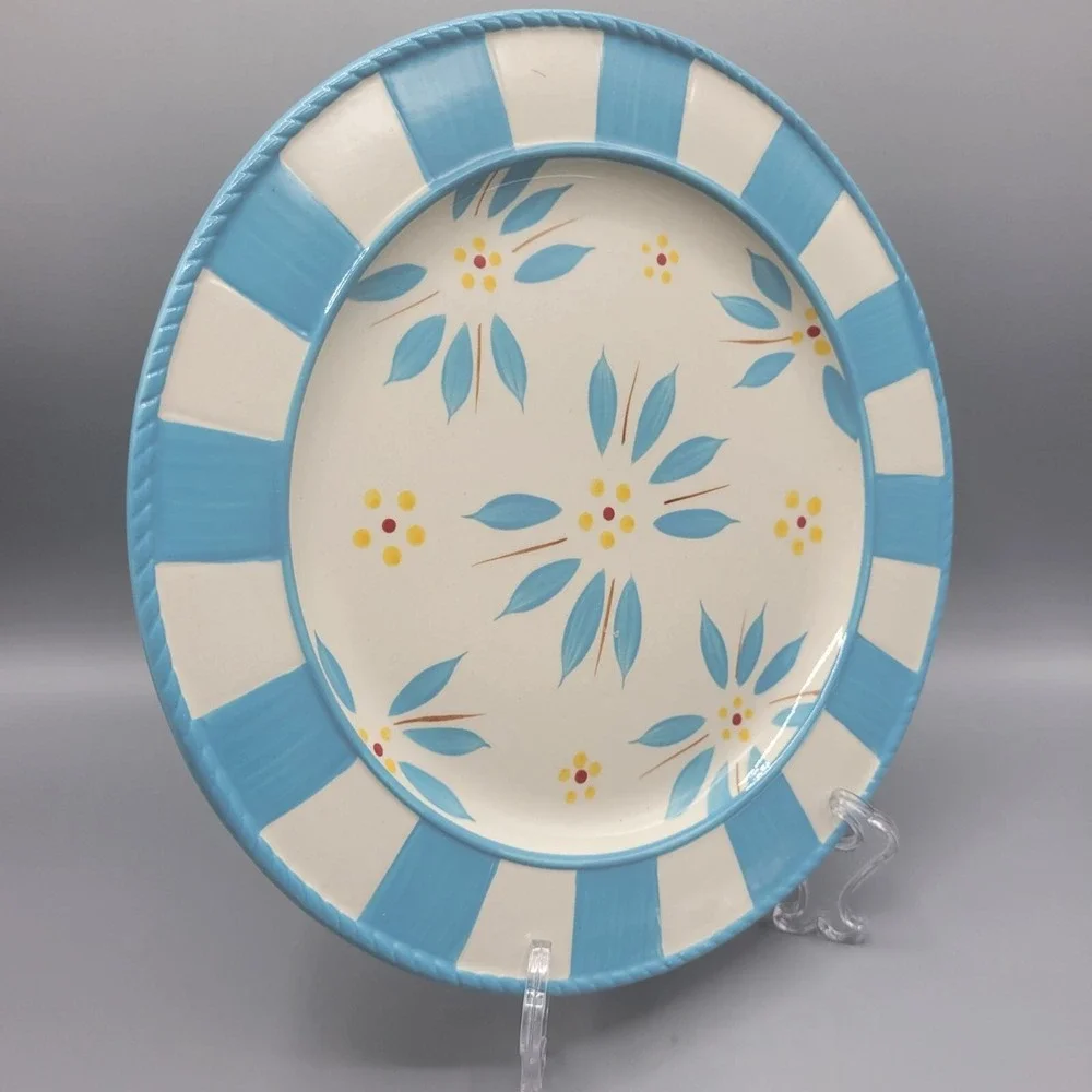 Temptations Old World Dinner Plates Set Of 2 Light Blue Yellow Floral 10.5